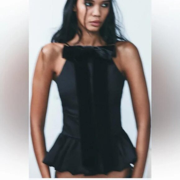 ZARA BOW BALLOON POPLIN TOP - Picture 4 of 6